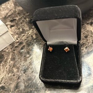 Red diamond earrings 18K gold 750 stamp screw on backs less than 1/2 carat